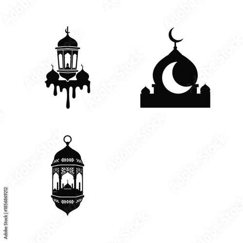 Symbolic islamic architecture and moon Vector, illustration