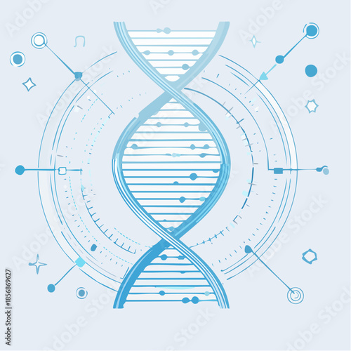 Illustration vectorielle d’ADN moderne – hélice stylisée en bleu clair, design scientifique épuré