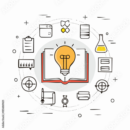 Pack d’icônes éducatives, line art, symboles de livres, idées, mathématiques