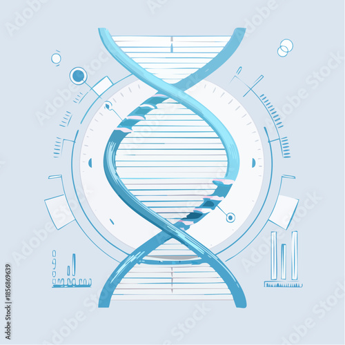 Illustration vectorielle d’ADN moderne – hélice stylisée en bleu clair, design scientifique épuré