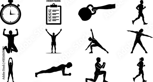 Fitness and Exercise Training Icons Set