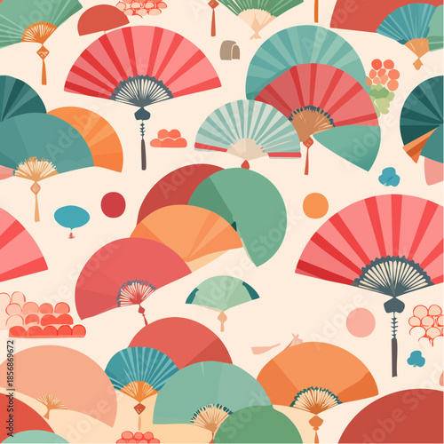 Motif vectoriel japonais minimaliste, répétitif, formes géométriques et palette douce