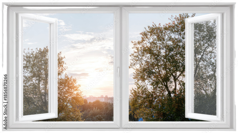 Obraz premium Modern white window frame with clean lines minimal architectural detail bright interior exterior element studio