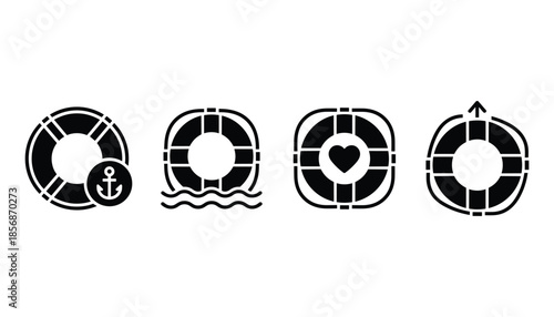 Lifebuoy with anchor and heart shape life saving floating vector on transparent.