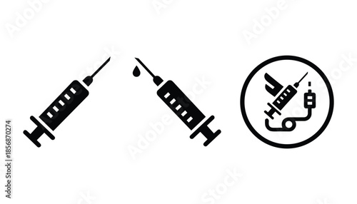 Medical syringe icons set isolated on transparent background in vector format.