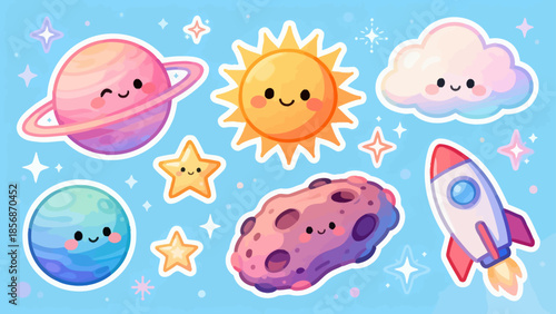 Cute cartoon space celestial bodies