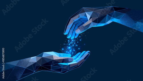 Abstract hands transferring glowing particles