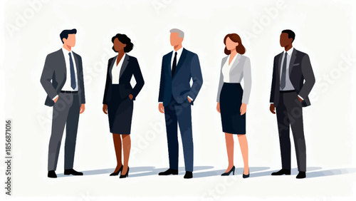 Five business professionals in formal attire