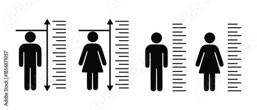 Collection of Human Height Growth Measurement Icon Set – Person Silhouette with Ruler Scale and Fitness Body Size Vector design