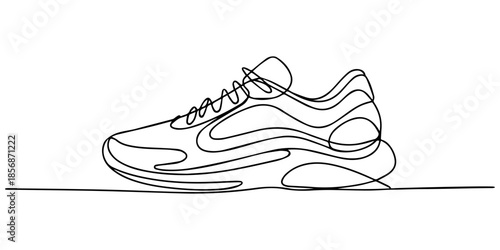 Simple continuous one line drawing of a sneaker or athletic running shoe. Minimalist fitness and sport vector illustration, Minimalist shoes outline created with single continuous line drawing design