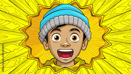 Excited cartoon character with surprised expression