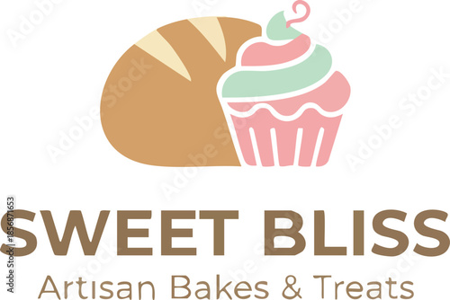 PrintSweet bliss artisan bakes treats logo with bread and cupcake illustration