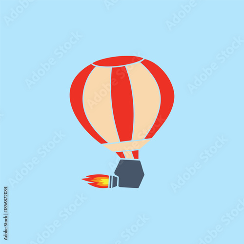 Colorful hot air balloon vector illustration of a flying aerostat with a basket soaring through the sky on a fun travel adventure flight