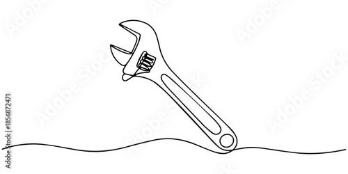 One mechanical wrench for nuts drawn in one continuous line drawing. one line Icon drawing with white background, Wrench icon continuous one line drawing, Editable stroke, One mechanical wrench