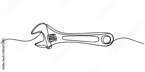 One mechanical wrench for nuts drawn in one continuous line drawing. one line Icon drawing with white background, Wrench icon continuous one line drawing, Editable stroke, One mechanical wrench