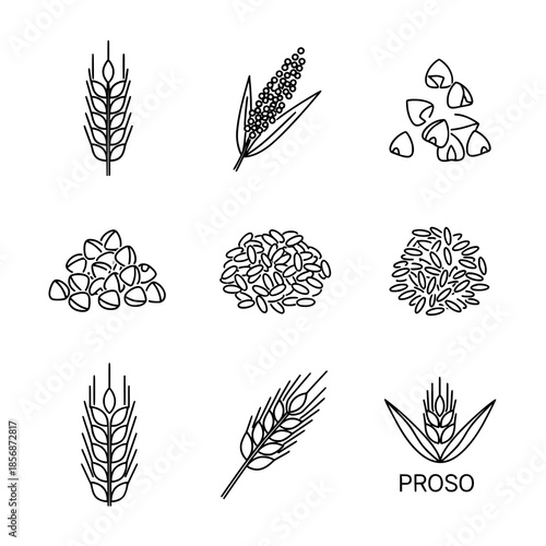 Agriculture Grain Outline Icons Editable Stroke Vector Pack