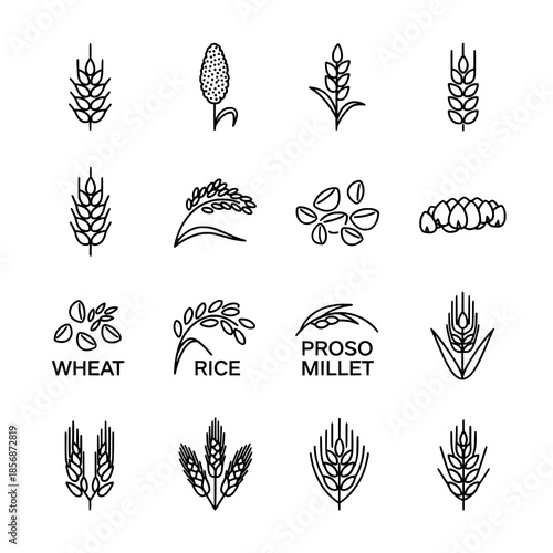Cereals and Grains Linear Icons Vector Set for Agriculture