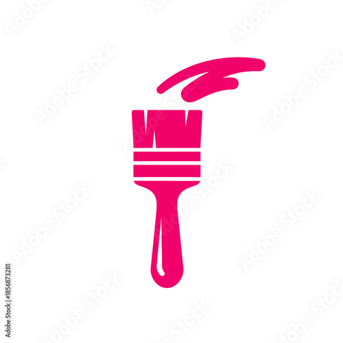 Pink Paintbrush with Vibrant Paint Stroke.