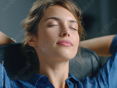 Office employee taking a calm moment to relax at work