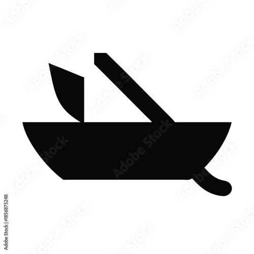 Black silhouette of old wooden ferry rowboat