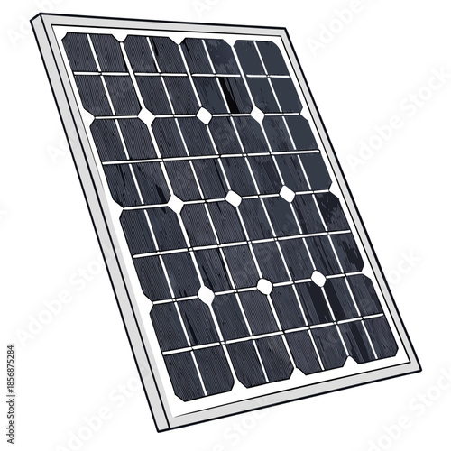 A detailed illustration of a modern solar panel showcasing its grid like structure and dark reflective photovoltaic cells