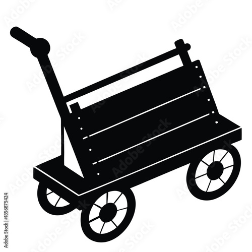 Black silhouette of vintage wooden hand truck with wheels