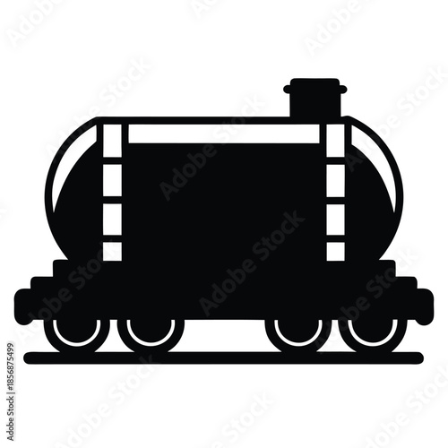 Black silhouette old tank car rail wagon on tracks train