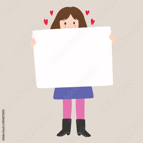 Illustration of Girl Holding a Blank Sign