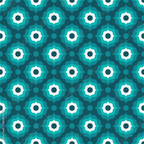 Retro Seamless Floral Pattern on Teal and White Palette Background