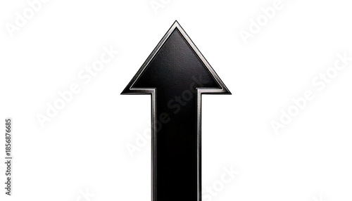Matte Black Arrow Pointing Upwards with Subtle Silver Outline, isolated on a white or transp.png