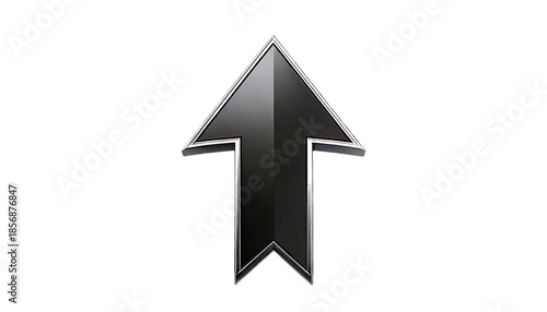 Matte Black Arrow Pointing Upwards with Subtle Silver Outline, isolated on a white or transp.png