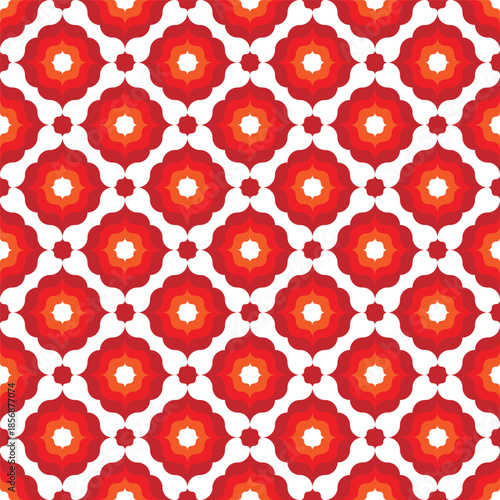 Retro Floral Seamless Pattern with Geometric Elements in Warm Tones