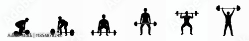 Black Silhouette Weightlifting Sequence Icon Set for Sports and Fitness