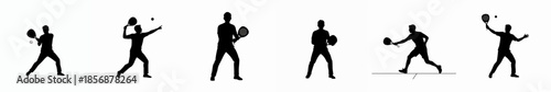 Minimalist Silhouette Racketball Player Action Pose Illustration Sport Activity Icon Set