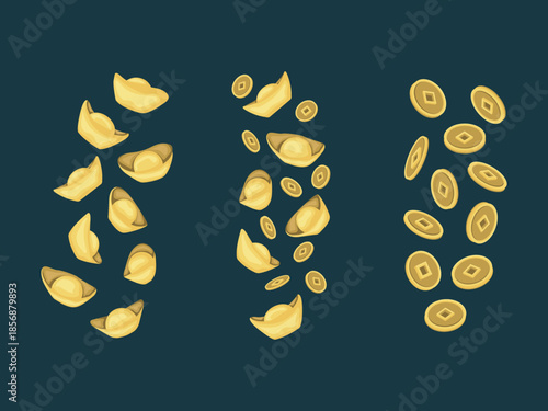 currency gold chinese new year business asian lunar fortune wealth cartoon money element ornament