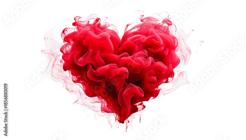  Red Heart Shape Smoke Cloud with Wispy Tendrils, isolated on a white or transparent background