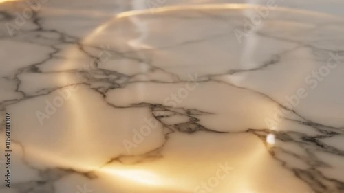 Marble Surface Texture: A close-up showcases the intricate patterns of a marble surface, the light dances across the polished stone creating a captivating visual of elegant design and natural luxury.