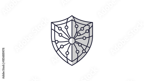 Digital network security shield icon representing data protection, cybersecurity, and technological defense against online threats and vulnerabilities