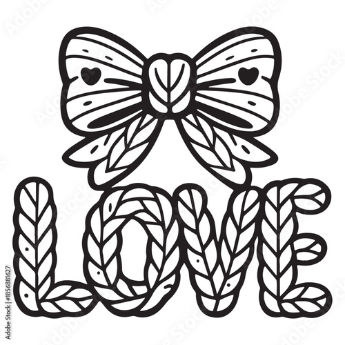 LOVE Knitted Yarn Lettering with Bow – Cute Valentine’s Day Black Vector T-Shirt