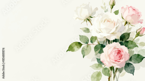 Watercolor painting of white and pink roses