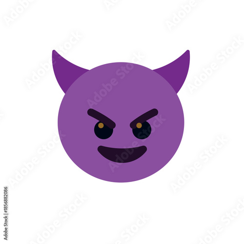 devil evil purple face horned smiling with horns mischief naughty  halloween emoji symbol sign icon vector illustration isolated flat