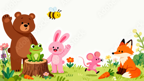 Animated forest animals in playful scene