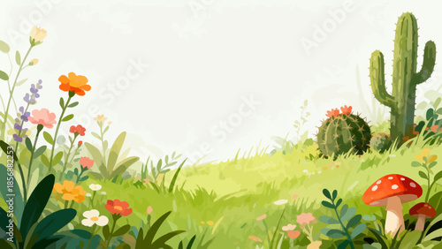 Colorful garden with cacti and flowers