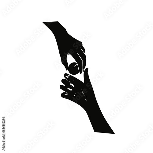 A helping hand giving a small object to another in a symbolic gesture of generosity and aid