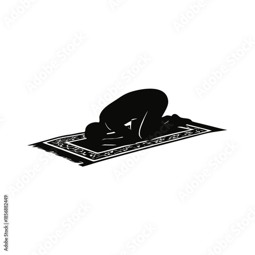 A muslim person in profound prostration on a prayer mat, symbolizing devotion and spiritual connection