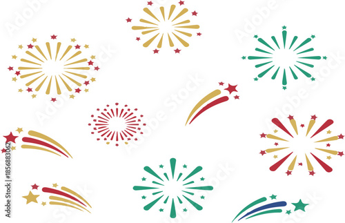 Modern fireworks on white background, copy space, festive celebration vector, Exploding Golden festival fireworks bursting modern minimalist simple celebration background