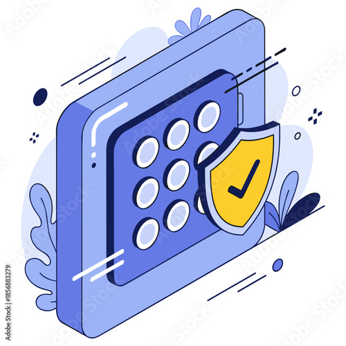 Secure digital access with keypad and shield icon illustration in blue tones