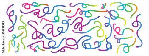 Line shape color gradient, abstract wave 3d element, fluid ribbon rainbow color, spiral dynamic kid doodle, colorful neon gradation fun curve isolated on white background. Bright vector illustration 1