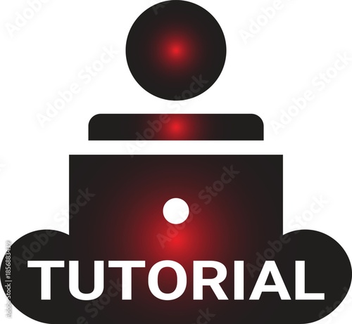 Interactive tutorial icon with glowing red accents and stylized text, representing educational content and skill-building for online learning