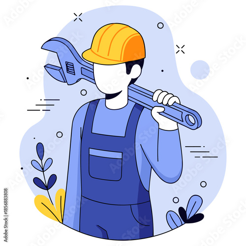 Male worker with wrench and hard hat